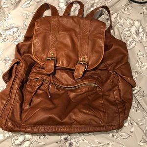Brown pleather backpack